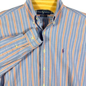 Ralph Lauren Classic Fit Mens Blue Orange Stripe Oxford Button Down Shirt Size M